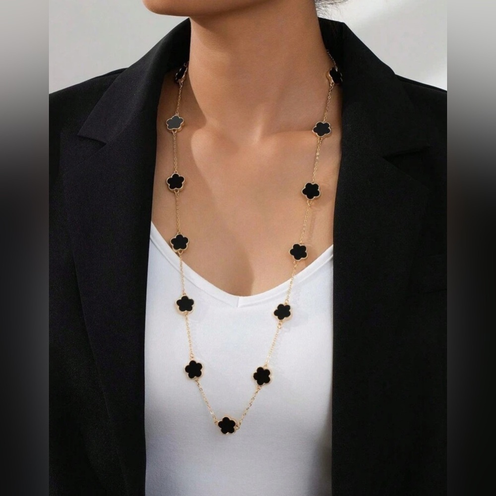 Elegant Black‎ and Gold  & Black Floral Necklace